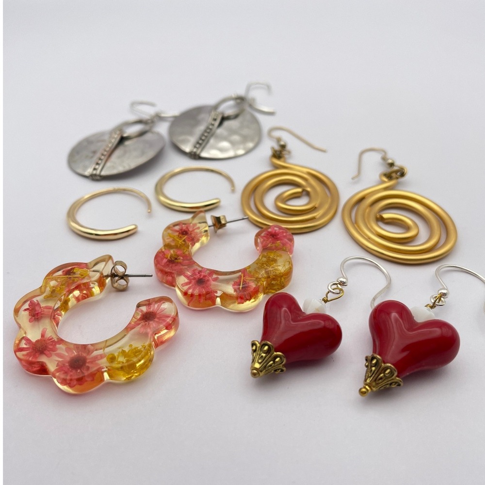 Earring Bundle Gold Silver Beaded Hoop Dangle - Picture 6 of 10